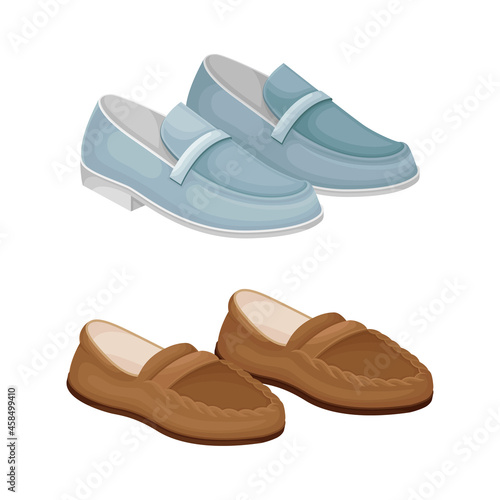Fashionable shoes set. Stylish male or female footwear cartoon vector illustration