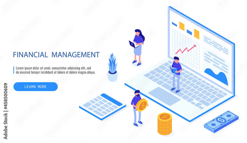 Financial management concept. Can use for web banner, infographics images. Isometric vector web banner.