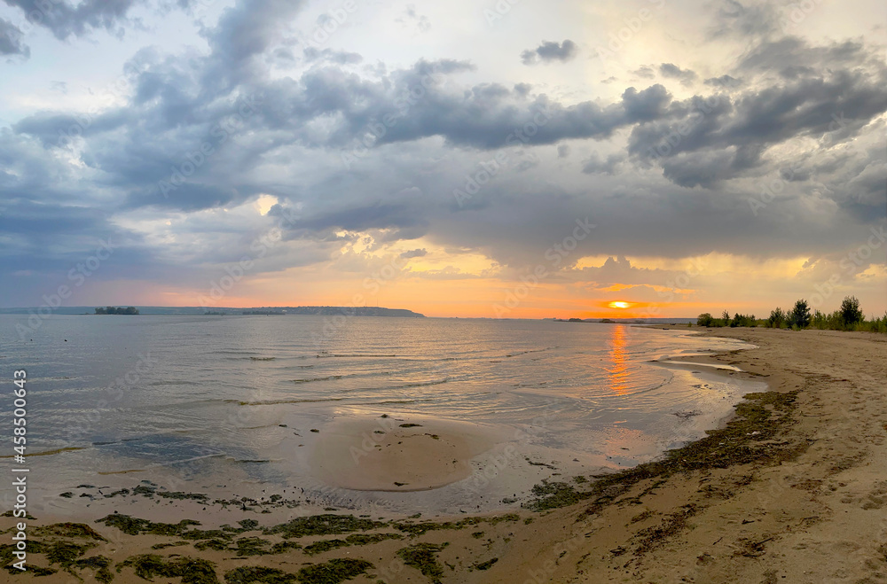 Bright sunset over the river Volga near Kazan, Russia Bright sunset over the river Volga near Kazan, Russia