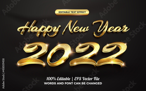 happy new year 2022 3d gold glitter text style effect template editable