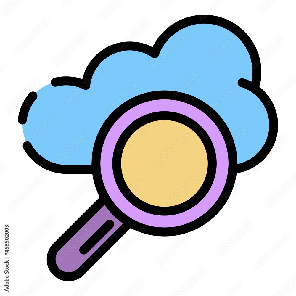 Cloud search icon. Outline cloud search vector icon color flat isolated