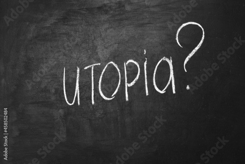 Slika na platnu Utopia inscription and question mark written on chalk board