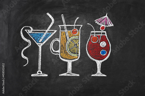 cocktail in vintage style drawing with chalk on blackboard © Alrandir