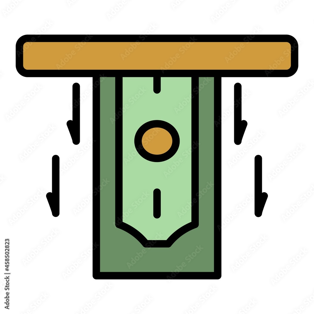 Atm money banknote icon. Outline atm money banknote vector icon color flat isolated Atm money banknote icon. Outline atm money banknote vector icon color flat isolated