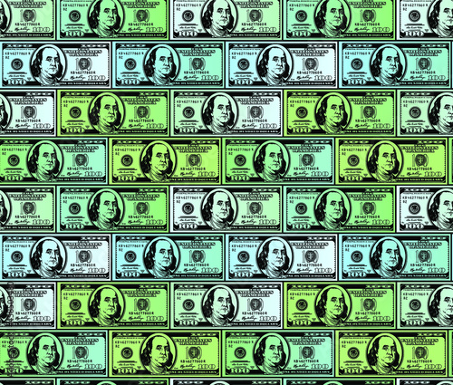 100 dollars bill bank notes seamless pattern background. Vector illustration. Benjamin Franklin. Used for textiles and printing