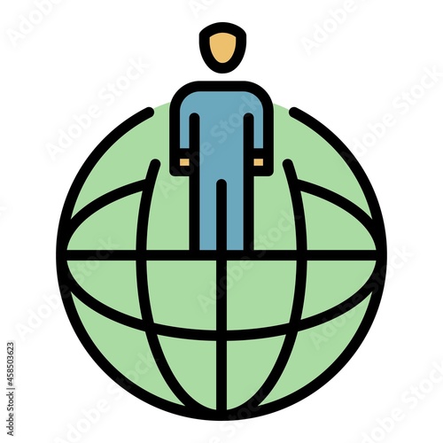 Global money man icon. Outline global money man vector icon color flat isolated