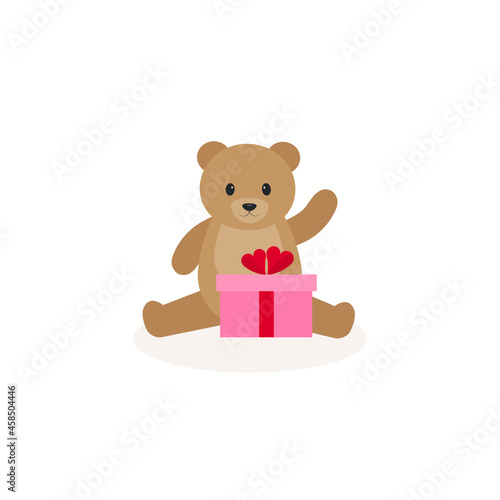 This is a teddy bear with a gift box on a white background. © Halyna
