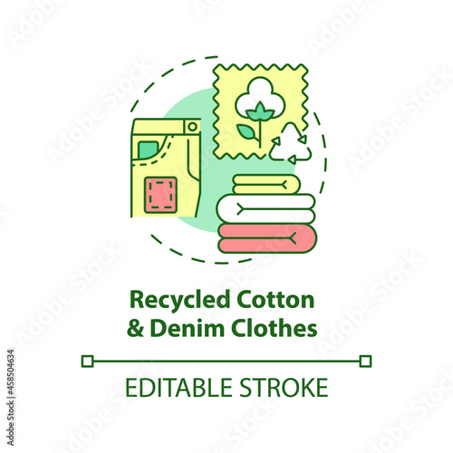 Recycled cotton, denim clothes concept icon. Recycling of waste. Nature, environment protection abstract idea thin line illustration. Vector isolated outline color drawing. Editable stroke