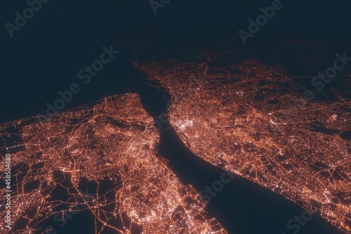 Liverpool aerial view at night. Top view on modern city with street lights