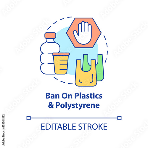 Ban on plastics, polystyrene concept icon. Environment protection, Reduction in nature pollution abstract idea thin line illustration. Vector isolated outline color drawing. Editable stroke