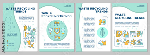 Trash recycling trends brochure template. Waste management process. Flyer, booklet, leaflet print, cover design with linear icons. Vector layouts for presentation, annual reports, advertisement pages