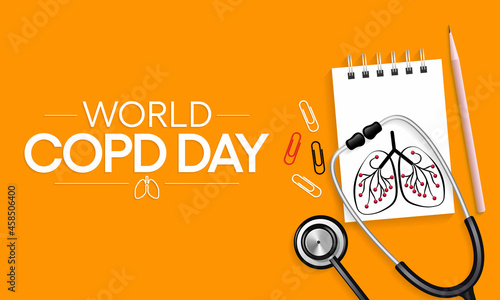 World COPD day (Chronic Obstructive Pulmonary Disease) is observed every year in November, is the name for a group of lung conditions that cause breathing difficulties. Vector illustration