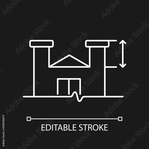 Parapet walls minimum height white linear icon for dark theme. Existing roof system extensions. Thin line customizable illustration. Isolated vector contour symbol for night mode. Editable stroke