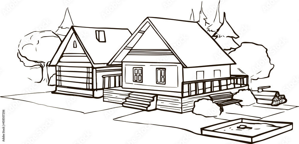  Outline Illustrations houses buildings on the street  linear freehand drawing clipart for coloring. Cartoon graphics for coloring. private architecture
