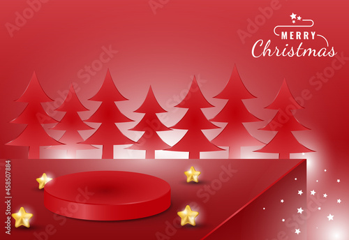 3d realistic merry christmas podium banner for product display
