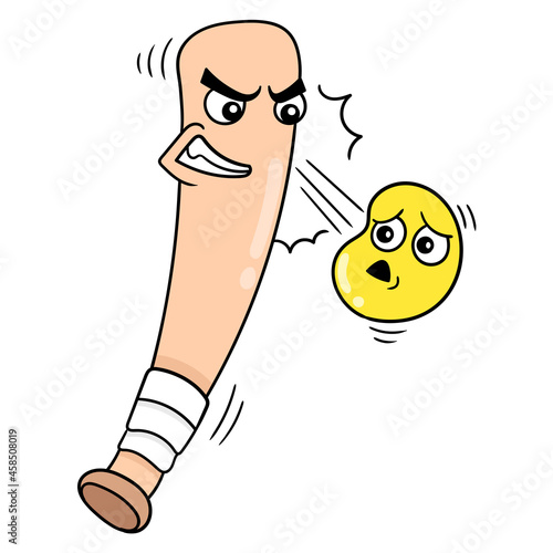 Angry baseball bat hitting the ball, doodle icon image kawaii
