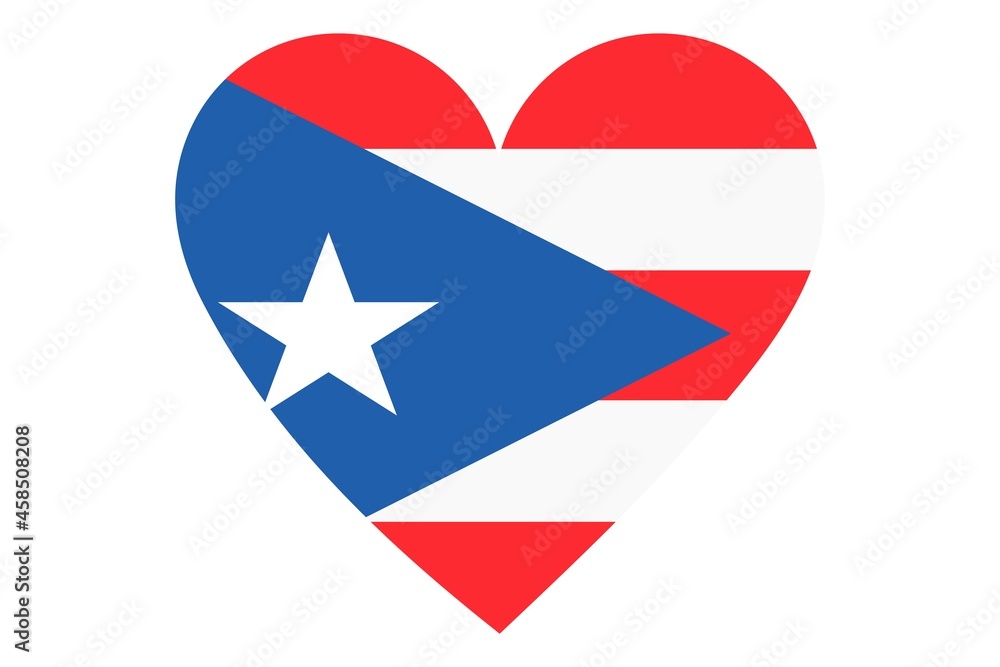 Fototapeta premium Puerto Rico flag of heart shape isolated on white background
