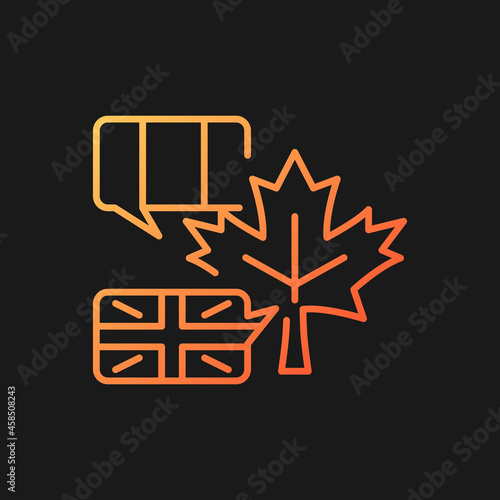 Bilingual country gradient vector icon for dark theme. French and english speaking population. Linguistic duality. Thin line color symbol. Modern style pictogram. Vector isolated outline drawing