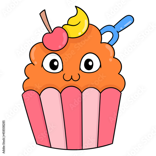 cupcakes filled with sweet and delicious cream, doodle icon image kawaii
