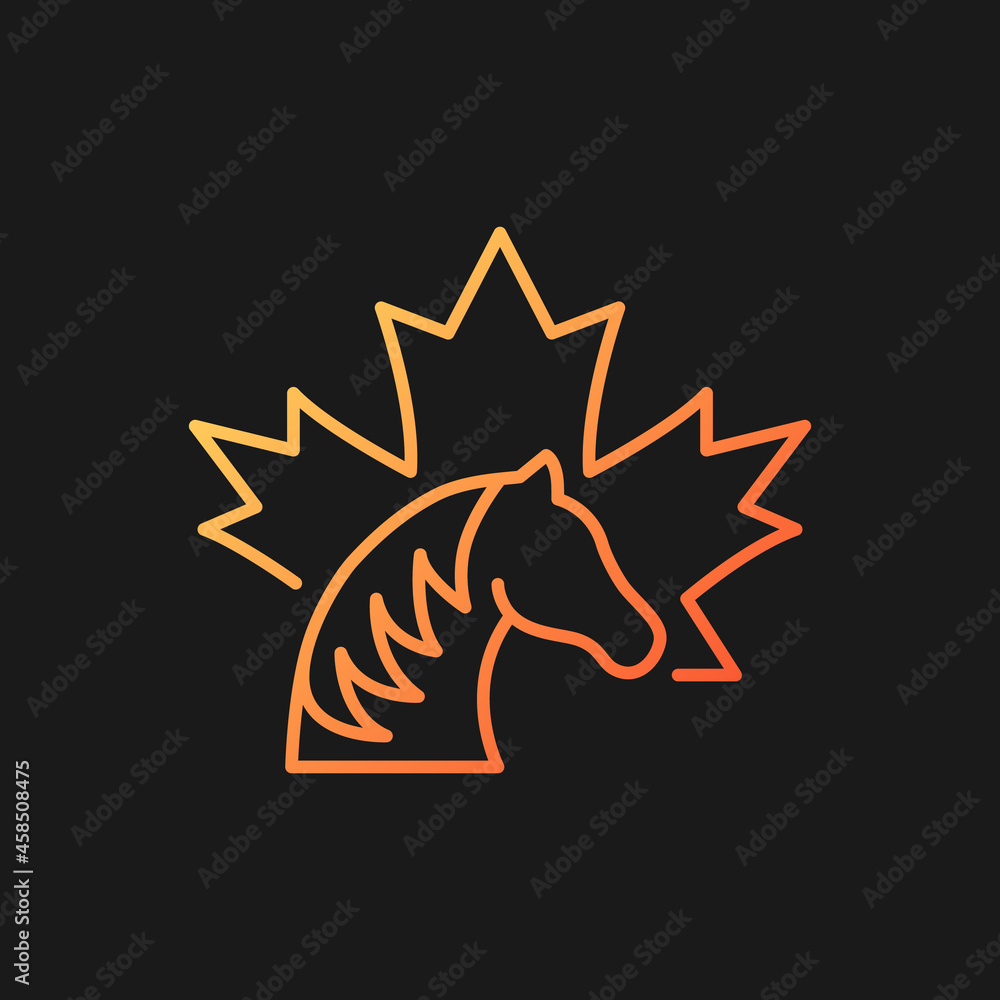Canadian horse gradient vector icon for dark theme. National heritage and symbol of Canada. Official canadian emblem. Thin line color symbol. Modern style pictogram. Vector isolated outline drawing Canadian horse gradient vector icon for dark theme. National heritage and symbol of Canada. Official canadian emblem. Thin line color symbol. Modern style pictogram. Vector isolated outline drawing