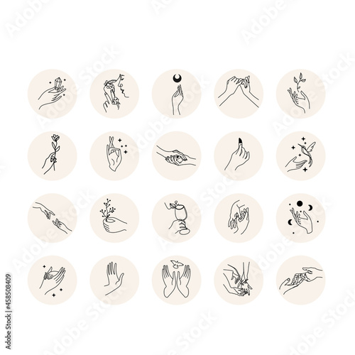 Instagram Highlights cover icons. Line art icons. Outline. Vector
