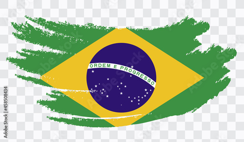 Grunge brush stroke with  BRAZIL national flag. Watercolor painting flag,poster, banner of the national flag. Style watercolor drawing. Vector isolated on transparent background.