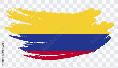 Grunge brush stroke with  COLOMBIA national flag. Watercolor painting flag,poster, banner of the national flag. Style watercolor drawing. Vector isolated on transparent background.