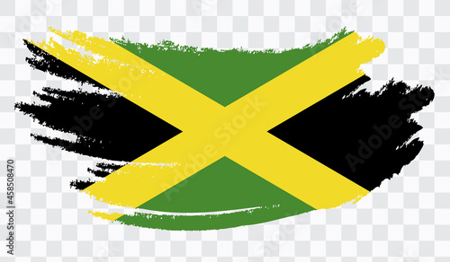 Grunge brush stroke with  JAMAICA national flag. Watercolor painting flag,poster, banner of the national flag. Style watercolor drawing. Vector isolated on transparent background.