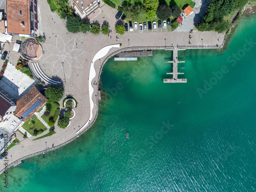 Aerial view of the coast of Lago di Barcis lake in Italy photo