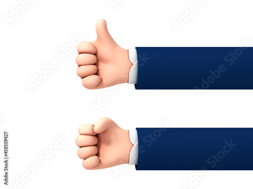Vector cartoon human hands thumb up and fist gesture isolated on white background. Cartoon hands gesture