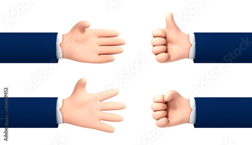 Vector cartoon style hands gestures set isolated on white background.