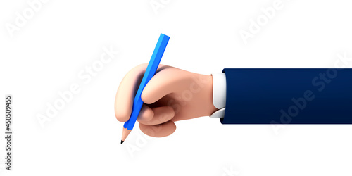 Vector cartoon businessman character hand holding pencil. Business clip art isolated on white background.