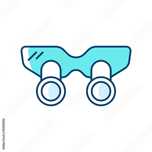 Dental loupes RGB color icon. Equipment for enlarging and examining teeth. Magnifying glasses. Enhancing dentist visual acuity. Isolated vector illustration. Simple filled line drawing