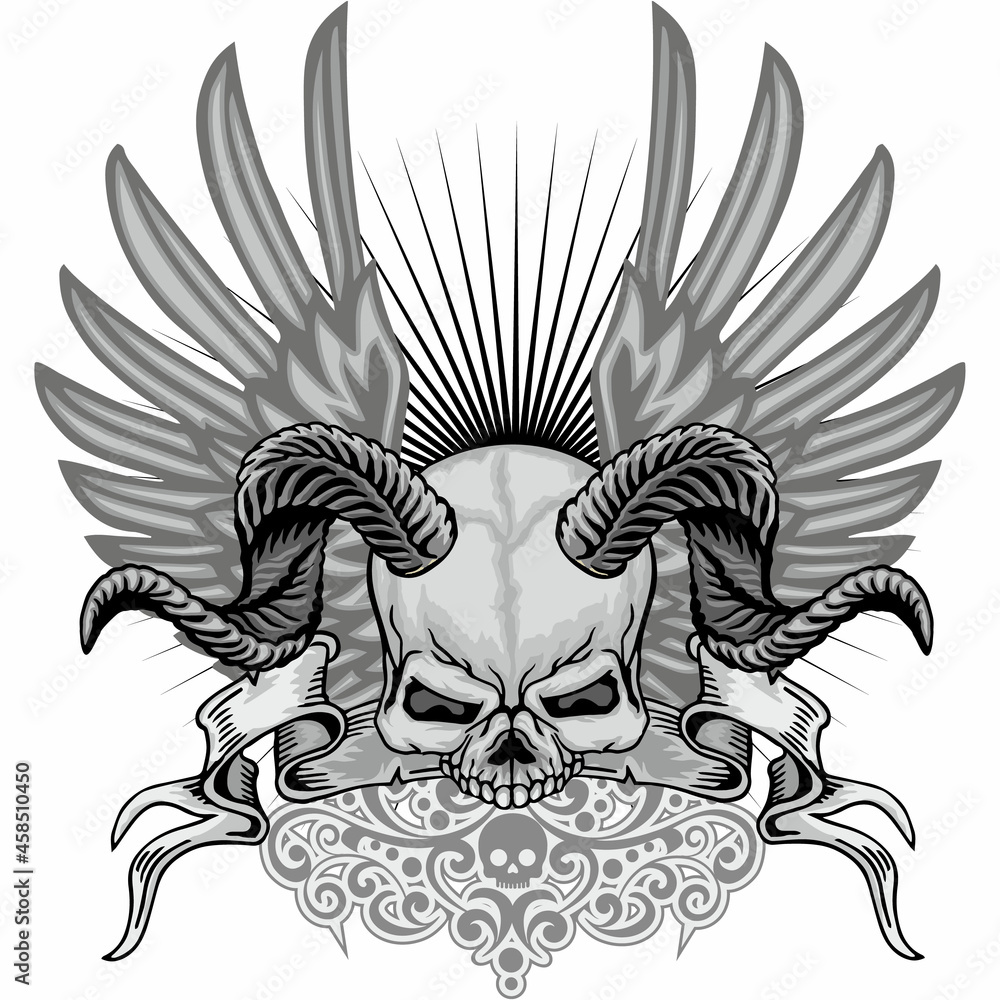 Fototapeta premium Gothic sign with skull and wings, grunge vintage design t shirts