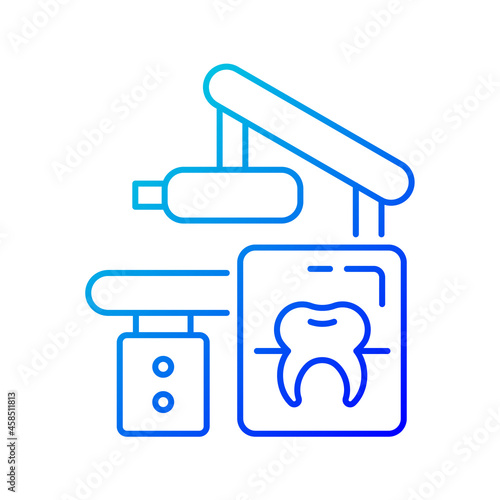 Dental x-ray equipment gradient linear vector icon. Capturing patient mouth in one image. Radiographic procedure. Thin line color symbol. Modern style pictogram. Vector isolated outline drawing