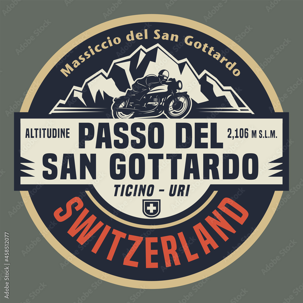 Abstract stamp or emblem with the name of Gotthard Pass, Switzerland, Abstract stamp or emblem with the name of Gotthard Pass, Switzerland,