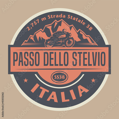 Abstract stamp with the name of Stelvio Pass, Italy