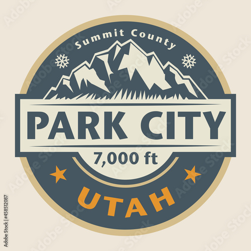 Abstract stamp or emblem with the name of Park City, Utah