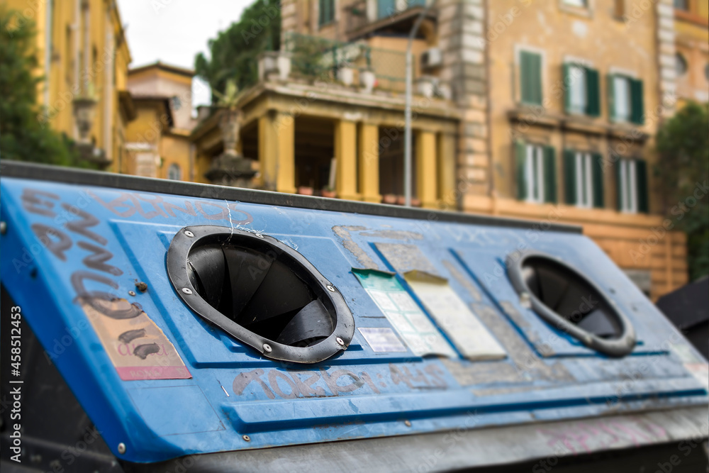  A Garbage container in Magna Grecia street in Rome, Italy
