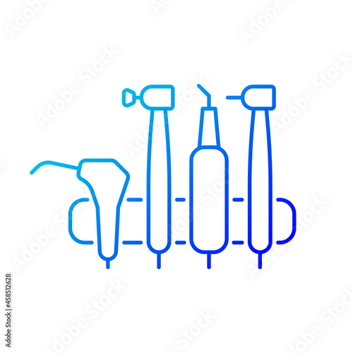 Dental machine unit gradient linear vector icon. Medical tools for dental professional. Orthodontic instruments. Thin line color symbol. Modern style pictogram. Vector isolated outline drawing