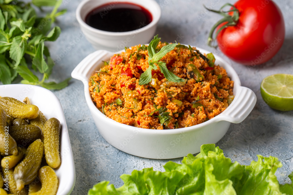 Traditional delicious Turkish foods: bulgur salad (kisir) Traditional delicious Turkish foods: bulgur salad (kisir)