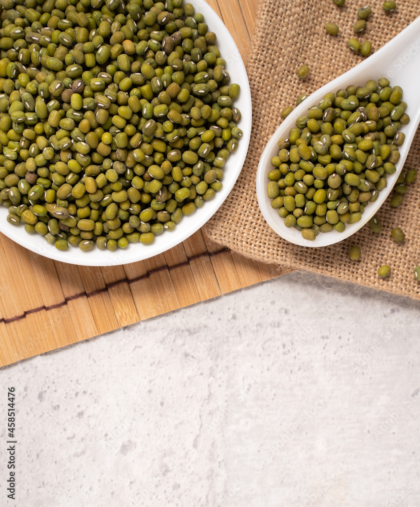 Raw mung bean on wooden table background. Raw mung bean on wooden table background.