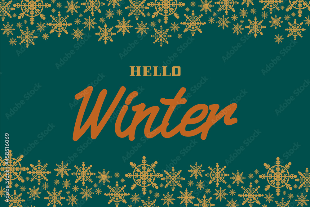 A banner made of snowflakes with the inscription. Winter letters on a dark background in a circle of snowflakes for design. Christmas elements of crystal snowflakes in the color gold. Vector 