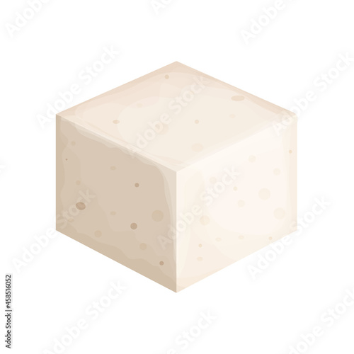 Tofu cheese in cartoon style isolated on white background. Vegetarian nutrition, healthy food. Cold tofu in cup. Traditional cuisine.
