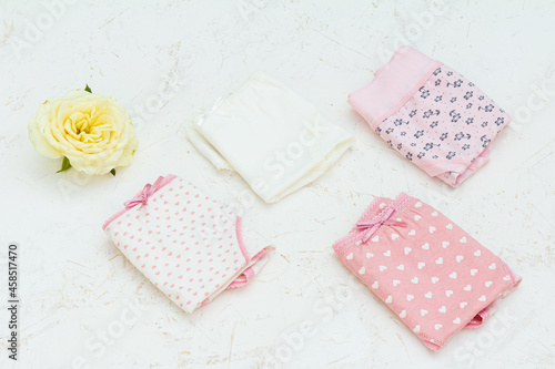 Women's cotton panties on white background.