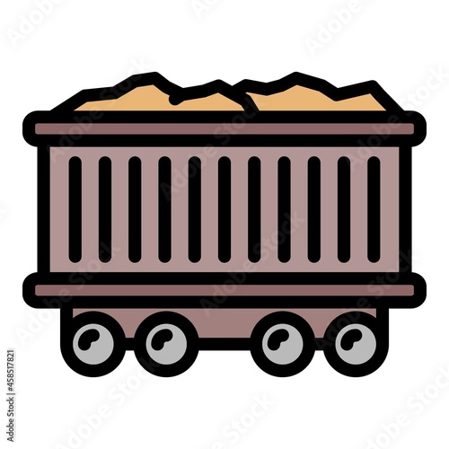 Coal wagon icon. Outline coal wagon vector icon color flat isolated