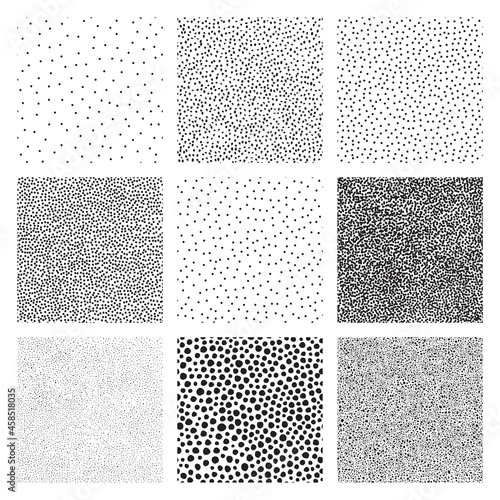 Set of half tone dot background, seamless pattern. Hand made stipple effect. Vector illustration isolated on white, EPS 10. photo