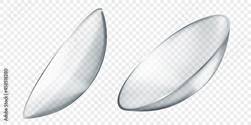 Realistic translucent contact lenses in gray color, isolated on transparent background