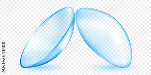 Realistic translucent contact lenses in light blue color, isolated on transparent background