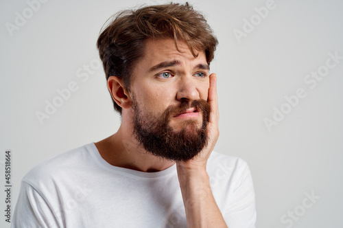 bearded man medicine toothache and health problems isolated background